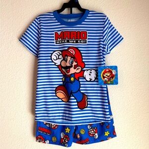 Nintendo Mario Boys  Striped Blue Short Sleeve and Shorts Pajama Set size XS-4/5
